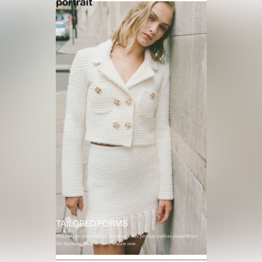 Self Portrait CREAM SEQUIN TEXTURED KNIT FULL SET - Picture 2 of 4